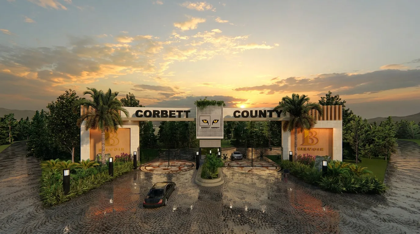 Corbett County entrance gate at golden hour