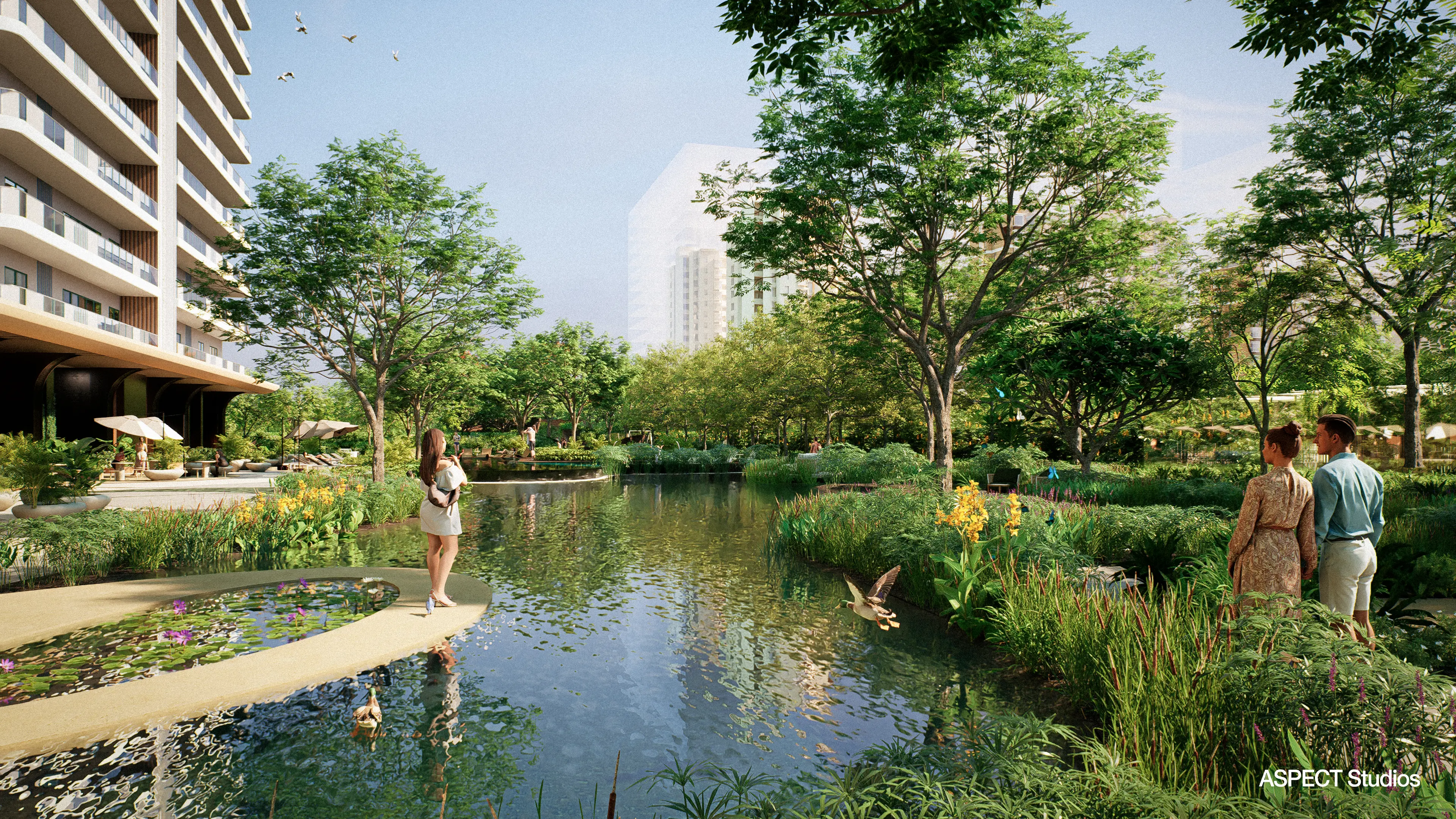 AIPL Riviera — central lake and landscaped grounds