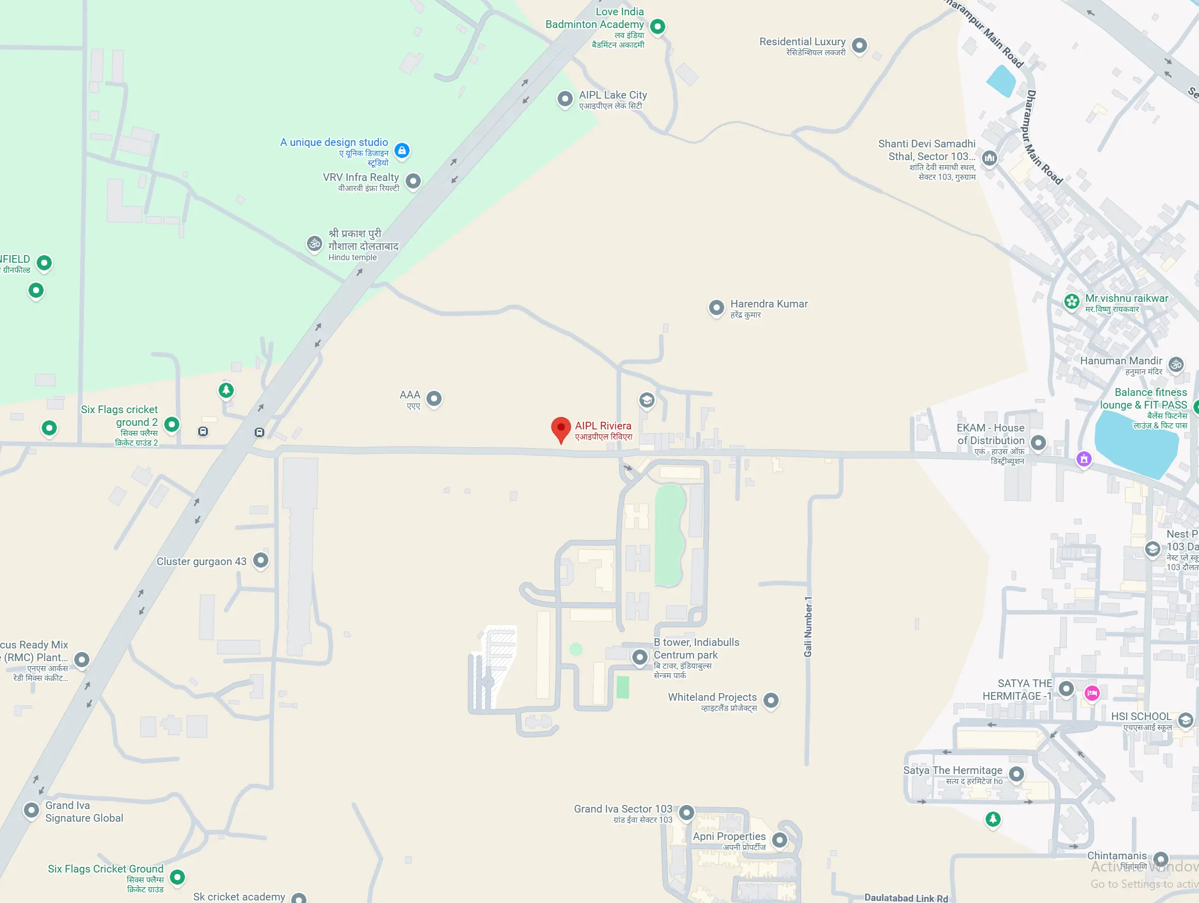 AIPL Riviera Lake City — location map, Sector 103 Dwarka Expressway connectivity