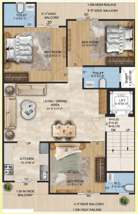 The Rising Palm Floors — 2.5 BHK Floor Plan, Sector 95A Gurgaon