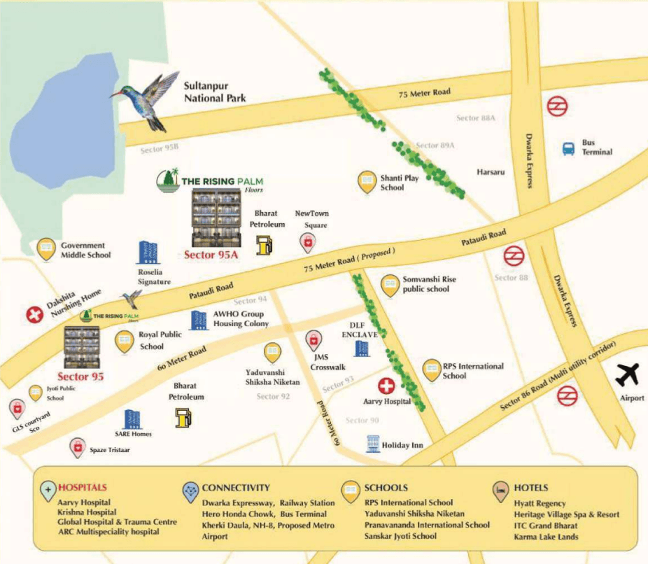 The Rising Palm Floors — Location Map, Sector 95A Gurugram