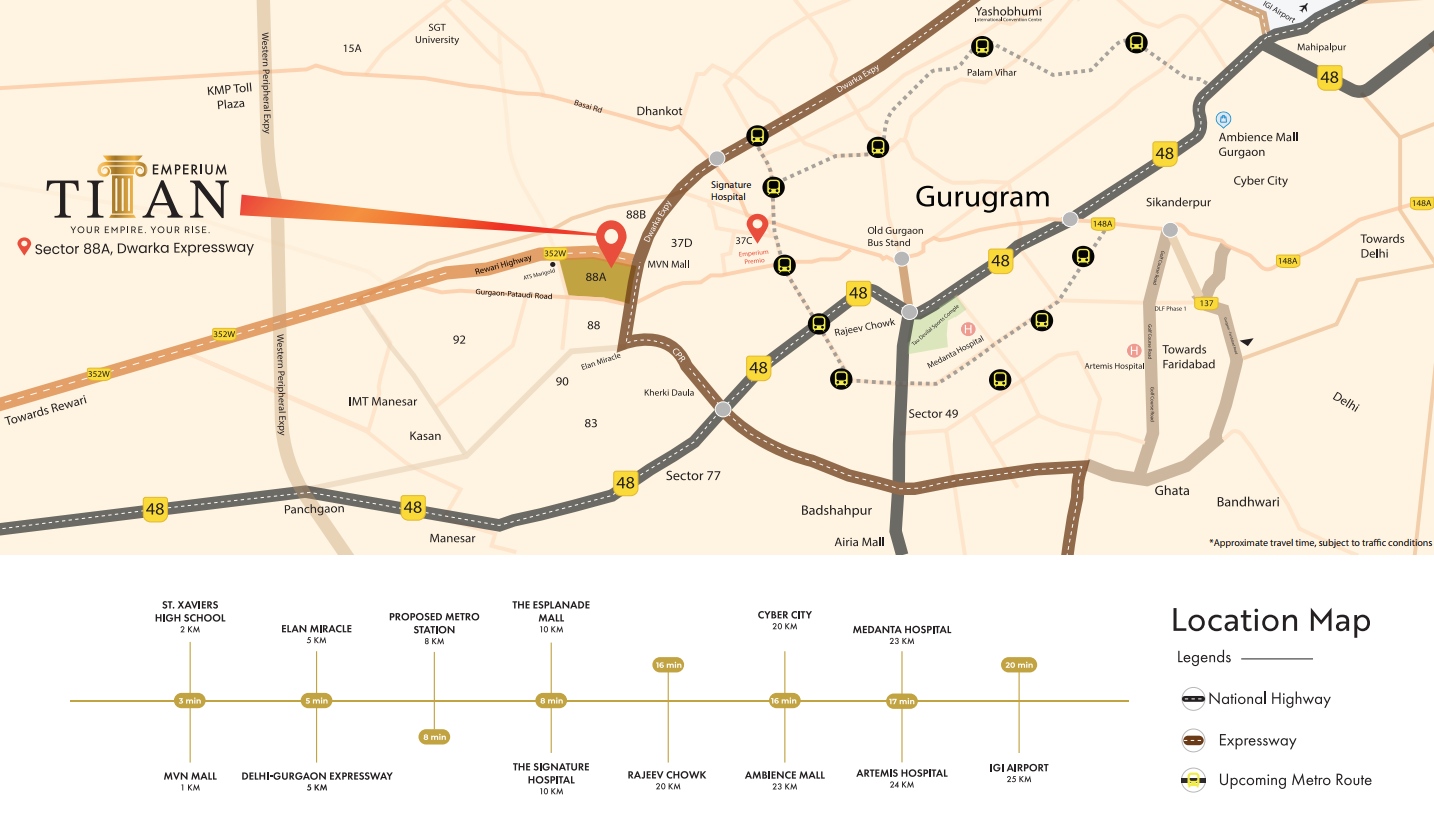 Emperium Titan location map Sector 88A Dwarka Expressway